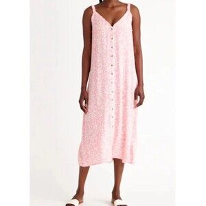 Billabong Sweet Edges Pink Floral Sleeveless Midi Dress Med Boho Sun Ruffle Soft